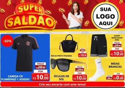 Modelo de Encarte para Encarte A4 Horizontal com o tema Super Saldão para Roupas e acessórios