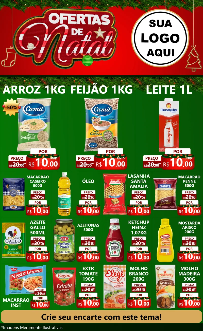 Modelo de Encarte para Encarte Grande com o tema Ofertas de Natal para Supermercado