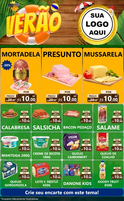 Modelo de Encarte para Encarte Grande com o tema Verão para Frios e Laticínios