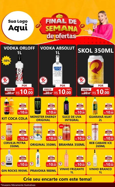 Modelo de Encarte para Encarte Grande com o tema Final de Semana de Ofertas para Distribuidora de bebidas