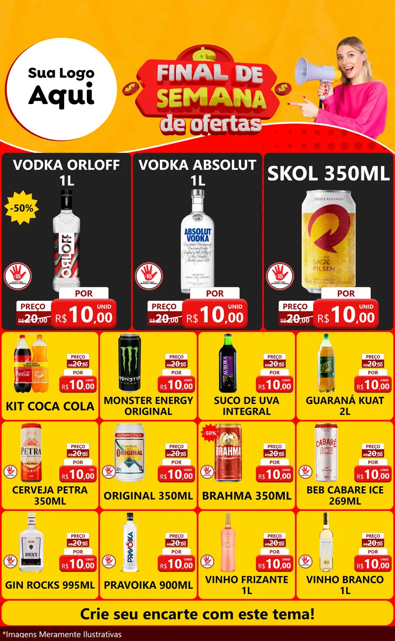 Modelo de Encarte para Encarte Grande com o tema Final de Semana de Ofertas para Distribuidora de bebidas