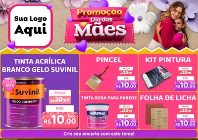 Modelo de Encarte para Encarte A4 Horizontal com o tema Promoção Dia das Mães para Tintas e Ferramentas