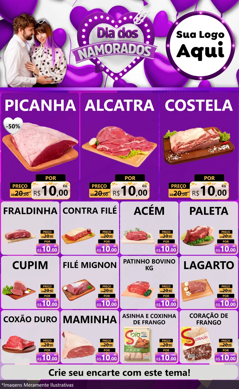 Modelo de Encarte para Encarte Grande com o tema Dia dos Namorados para Açougue