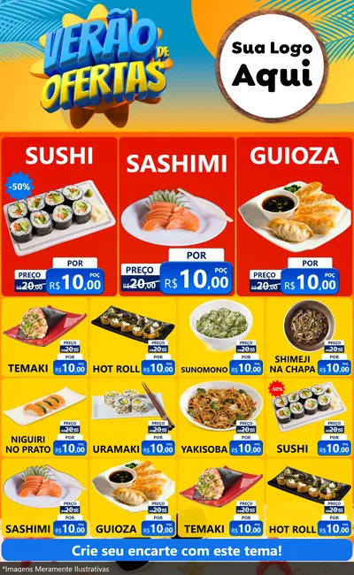 Modelo de Encarte para Encarte Grande com o tema Verão de Ofertas para Comida japonesa