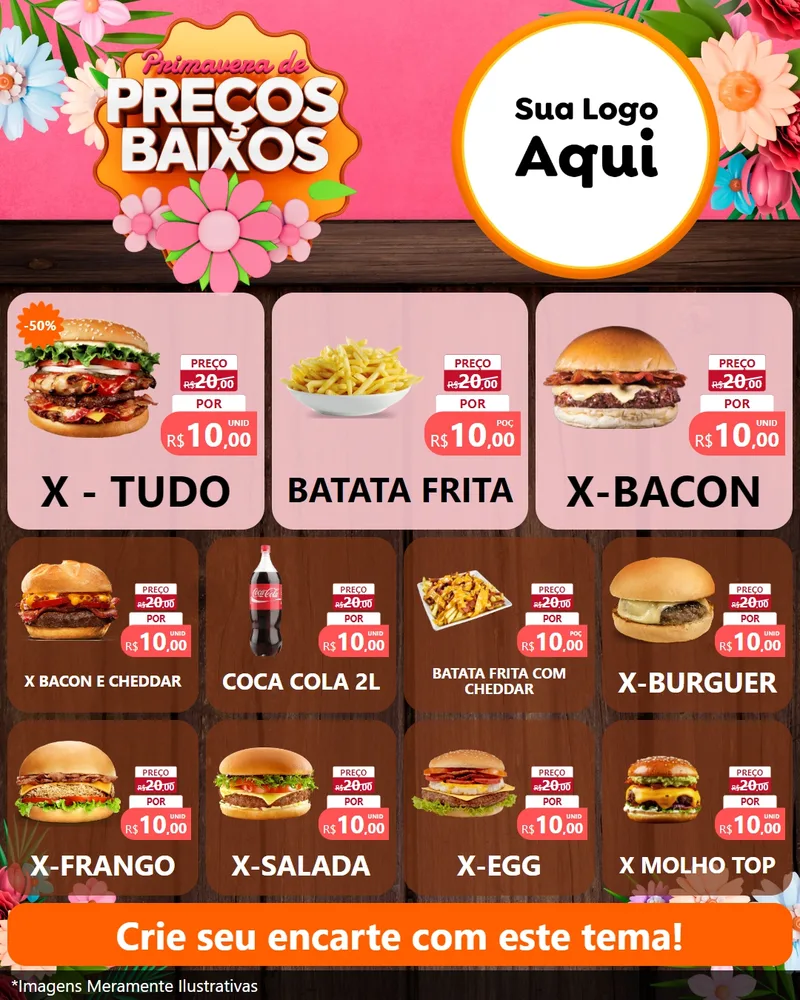Modelo de Rede Social para Feed Instagram com o tema Primavera de Preços Baixos para Hamburgueria