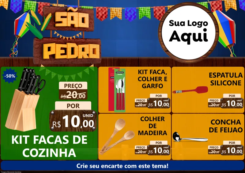 Modelo de Encarte para Encarte A4 Horizontal com o tema São Pedro para Utilidades Domésticas