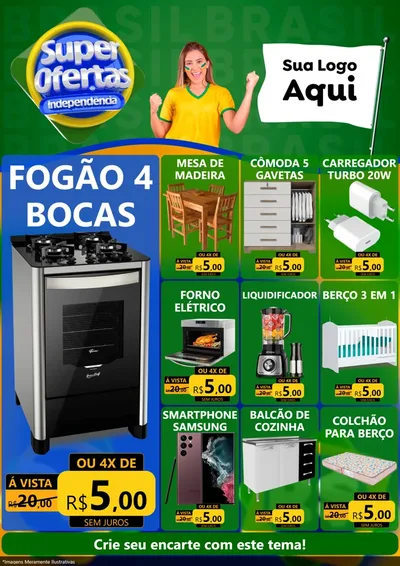 Modelo de Encarte para Encarte A4 Vertical com o tema Super Ofertas de Independência para Móveis e Eletro