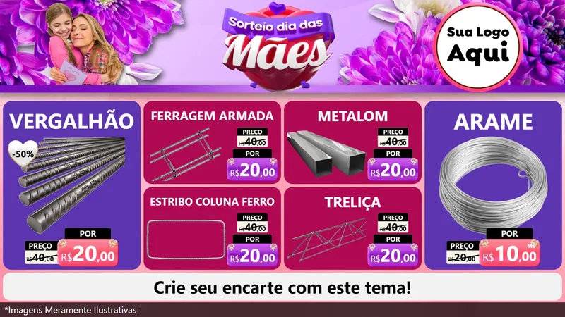 Modelo de TV para TV Horizontal com o tema Sorteio Dia das Mães para Ferragens