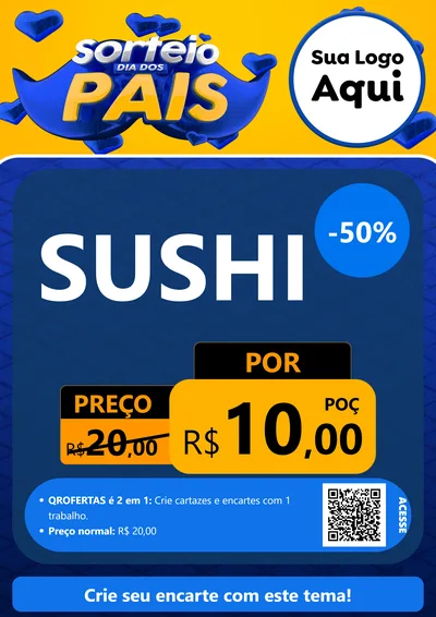 Modelo de Cartaz para Cartaz A4 Vertical com o tema Sorteio Dia dos Pais para Comida japonesa