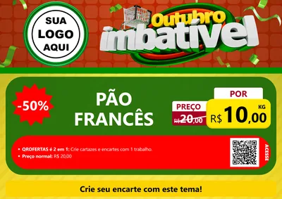 Modelo de Cartaz para Cartaz A4 Horizontal com o tema Outubro Imbatível para Padaria