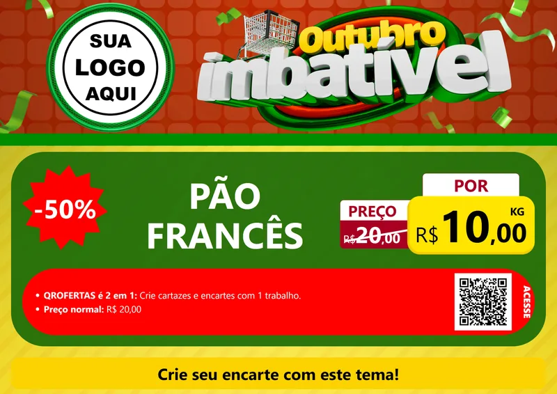 Modelo de Cartaz para Cartaz A4 Horizontal com o tema Outubro Imbatível para Padaria