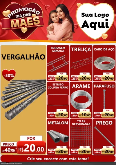 Modelo de Encarte para Encarte A4 Vertical com o tema Promoção Dia das Mães para Ferragens