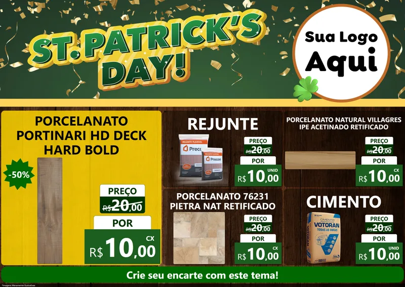 Modelo de Encarte para Encarte A4 Horizontal com o tema St Patriks Day para Pisos e revestimentos