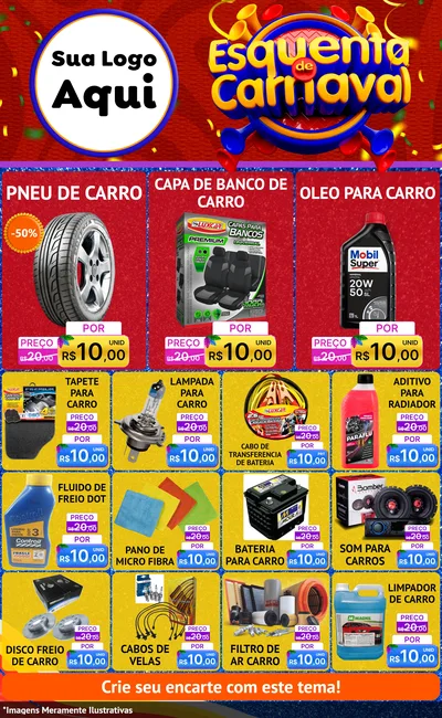 Modelo de Encarte para Encarte Grande com o tema Esquenta de Carnaval para Auto peças