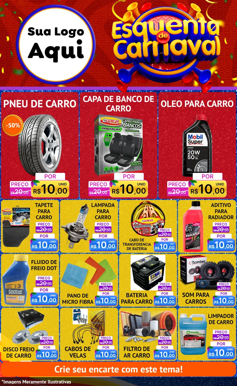 Modelo de Encarte para Encarte Grande com o tema Esquenta de Carnaval para Auto peças
