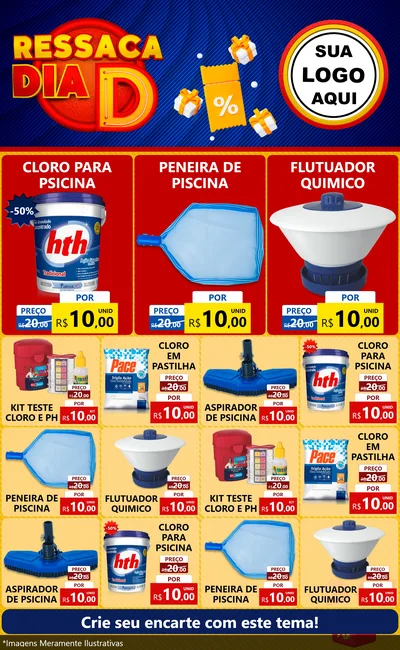 Modelo de Encarte para Encarte Grande com o tema Ressaca Dia D para Produtos para Piscina