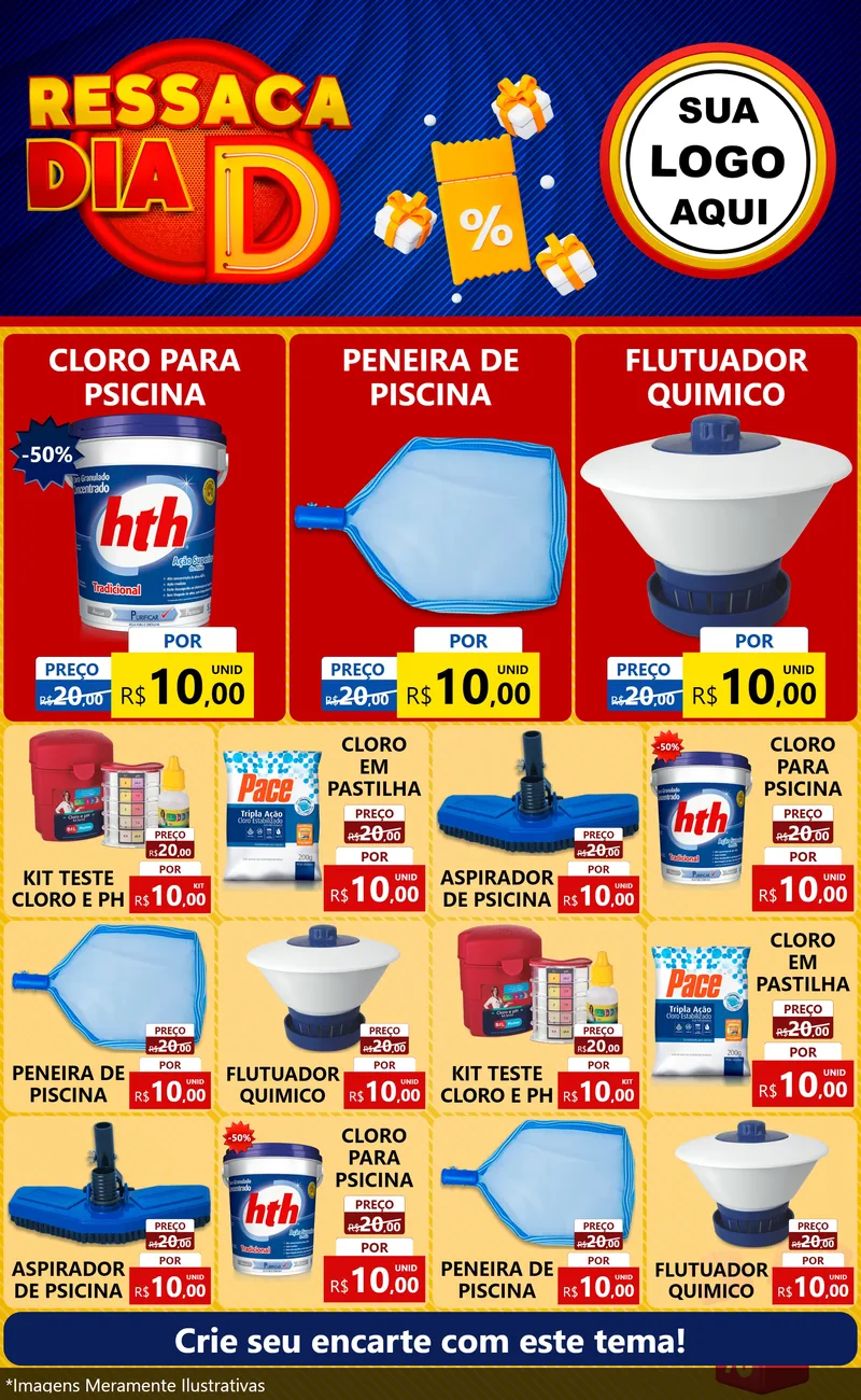Modelo de Encarte para Encarte Grande com o tema Ressaca Dia D para Produtos para Piscina
