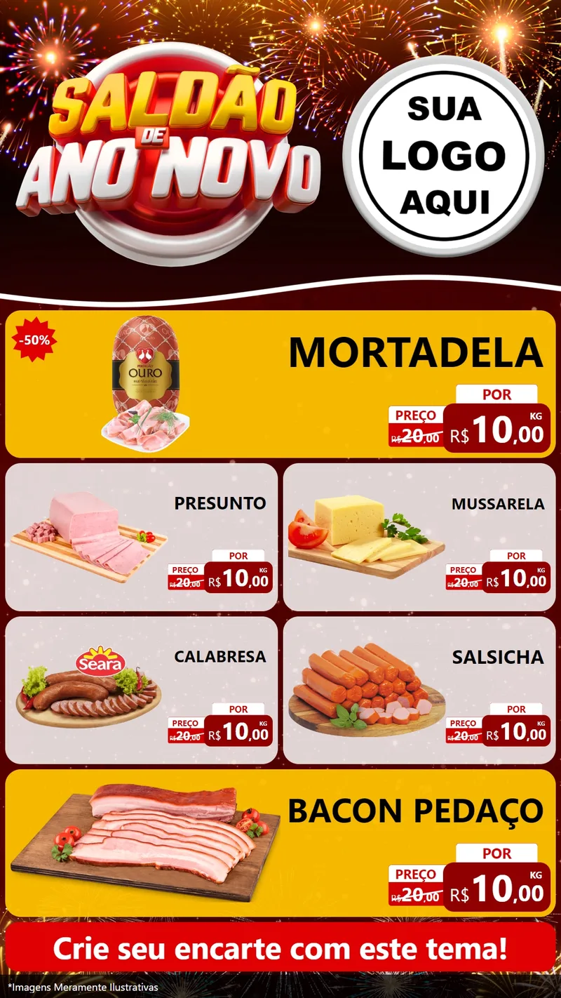 Modelo de TV para TV Vertical com o tema Saldão de Ano Novo para Frios e Laticínios