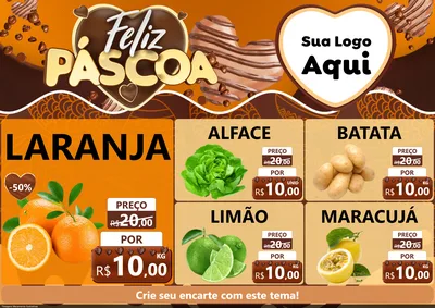 Modelo de Encarte para Encarte A4 Horizontal com o tema Feliz Páscoa para Hortifrúti