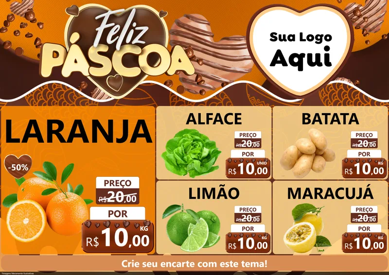 Modelo de Encarte para Encarte A4 Horizontal com o tema Feliz Páscoa para Hortifrúti