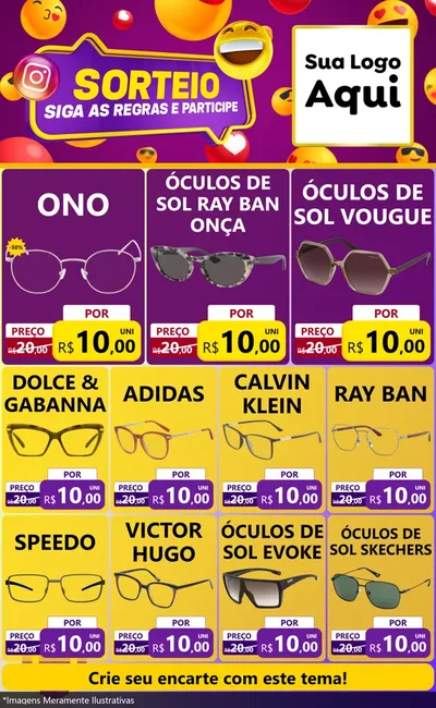 Modelo de Encarte para Encarte Grande com o tema Sorteio para Óticas