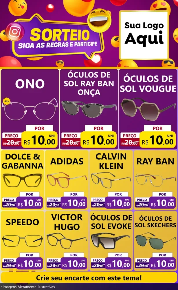 Modelo de Encarte para Encarte Grande com o tema Sorteio para Óticas