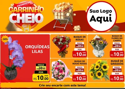 Modelo de Encarte para Encarte A4 Horizontal com o tema Promoção carrinho cheio para Floricultura e jardim