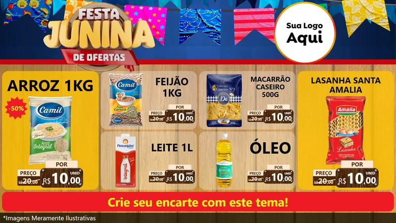 Modelo de TV para TV Horizontal com o tema Festa Junina de Ofertas para Supermercado