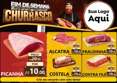 Modelo de Encarte para Encarte A4 Horizontal com o tema Fim de Semana do Churrasco para Açougue