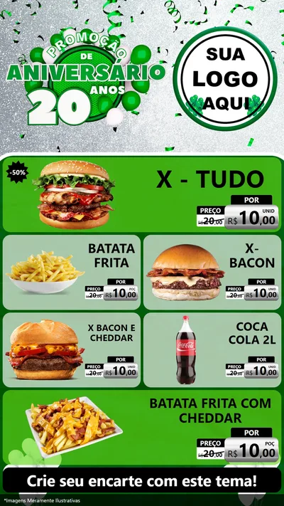 Modelo de TV para TV Vertical com o tema Promoção de Aniversário - 20 Anos para Hamburgueria