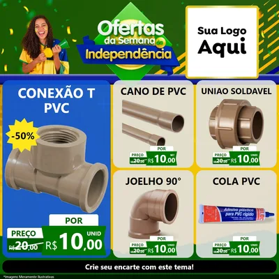 Modelo de Rede Social para Feed Facebook com o tema Ofertas da Semana da Independência para Tubos e conexões