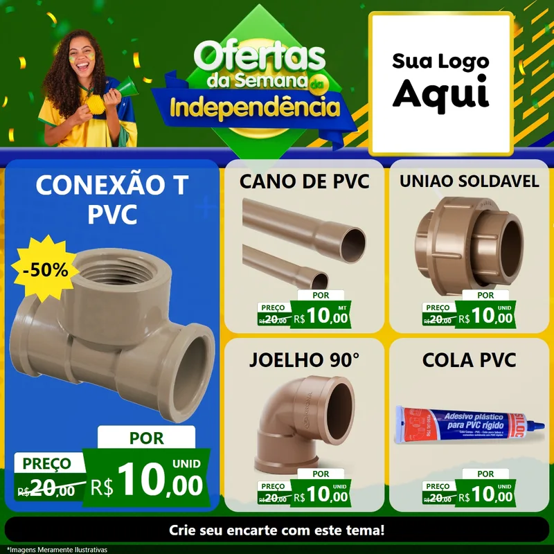 Modelo de Rede Social para Feed Facebook com o tema Ofertas da Semana da Independência para Tubos e conexões