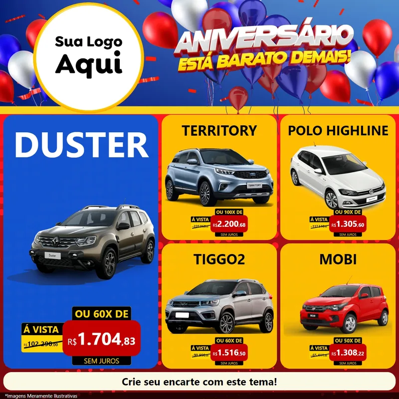 Modelo de Rede Social para Feed Facebook com o tema Aniversário para Concessionaria de Carros
