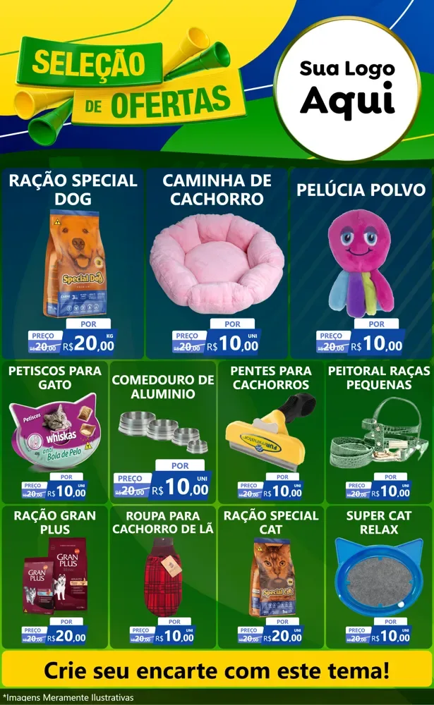 Modelo de Encarte para Encarte Grande com o tema Seleção de Ofertas - Copa para Pet Shop