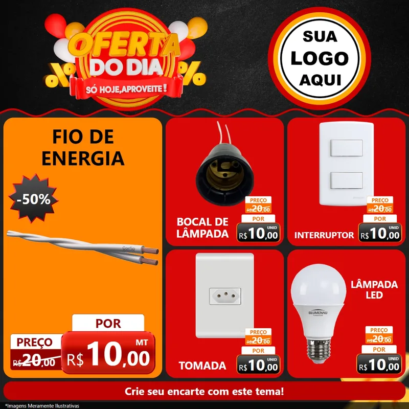 Modelo de Rede Social para Feed Facebook com o tema Oferta do Dia - Só hoje, Aproveite! para Materiais Elétricos