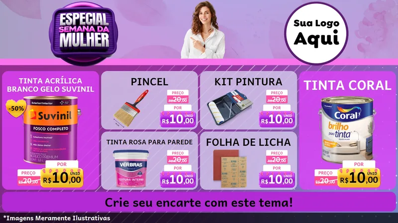 Modelo de TV para TV Horizontal com o tema Especial Semana da Mulher para Tintas e Ferramentas