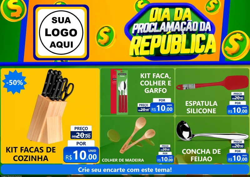 Modelo de Encarte para Encarte A4 Horizontal com o tema Dia Da Proclamação da República para Utilidades Domésticas