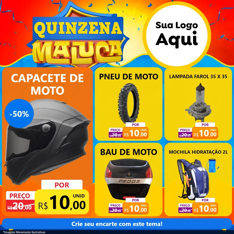 Modelo de Rede Social para Feed Facebook com o tema Quinzena Maluca para Moto peças