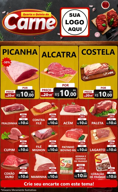 Modelo de Encarte para Encarte Grande com o tema Quarta e Quinta da Carne para Açougue