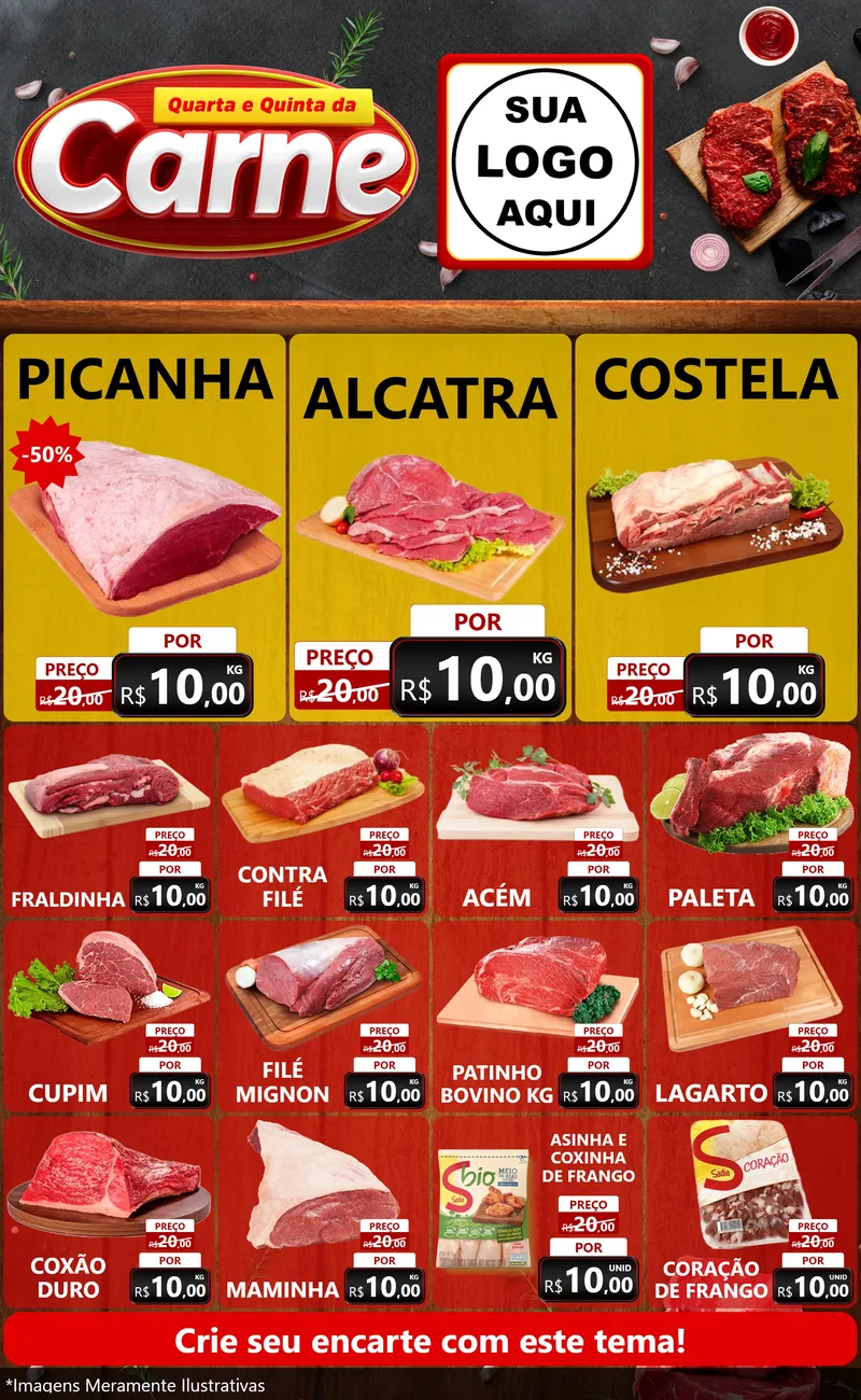 Modelo de Encarte para Encarte Grande com o tema Quarta e Quinta da Carne para Açougue