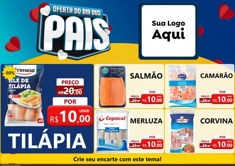 Modelo de Encarte para Encarte A4 Horizontal com o tema Oferta Do Dia Dos Pais para Peixaria