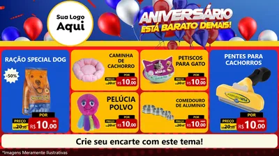 Modelo de TV para TV Horizontal com o tema Aniversário para Pet Shop