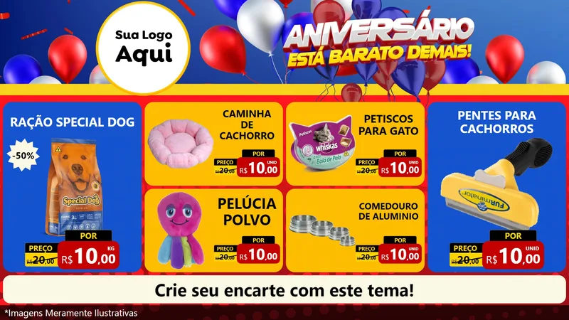 Modelo de TV para TV Horizontal com o tema Aniversário para Pet Shop