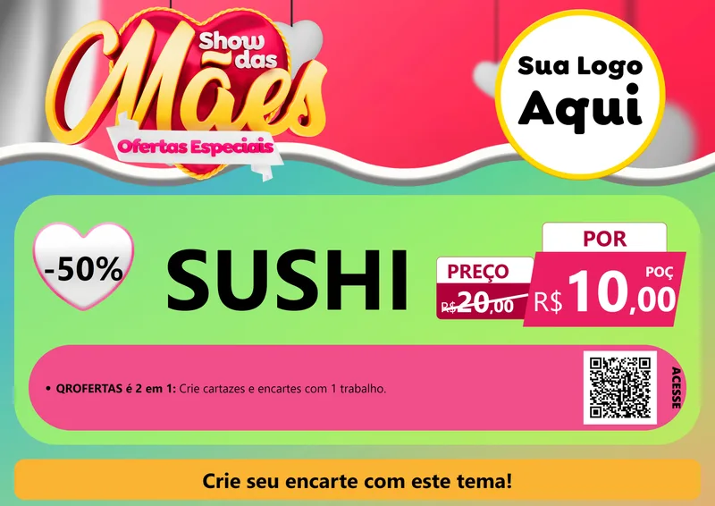 Modelo de Cartaz para Cartaz A4 Horizontal com o tema Show das Mães - Ofertas Especiais para Comida japonesa