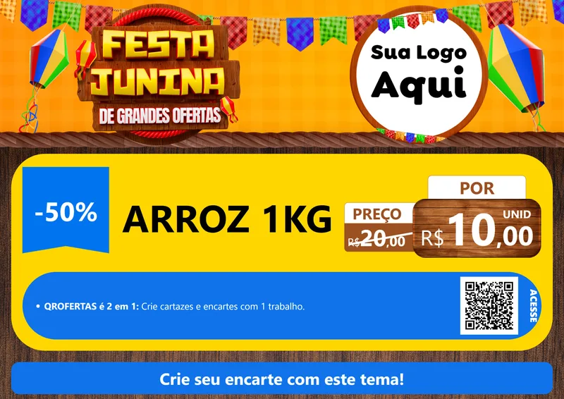 Modelo de Cartaz para Cartaz A4 Horizontal com o tema Festa Junina de Grandes Ofertas para Supermercado