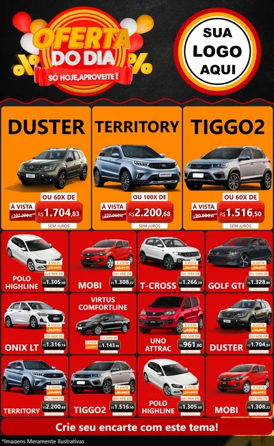 Modelo de Encarte para Encarte Grande com o tema Oferta do Dia - Só hoje, Aproveite! para Concessionaria de Carros