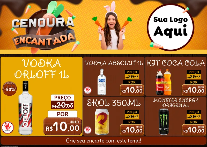 Modelo de Encarte para Encarte A4 Horizontal com o tema Cenoura Encantada - Páscoa para Distribuidora de bebidas