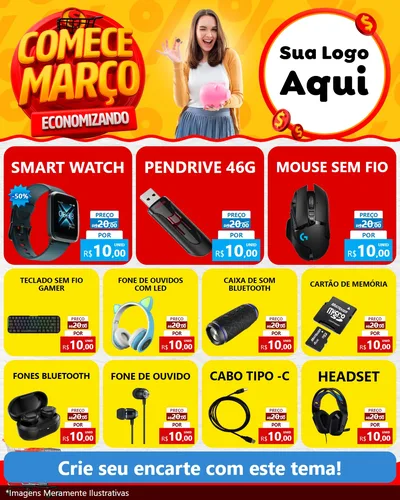 Modelo de Rede Social para Feed Instagram com o tema Comece Março Economizando para Informática