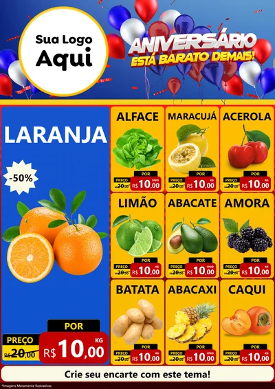 Modelo de Encarte para Encarte A4 Vertical com o tema Aniversário para Hortifrúti