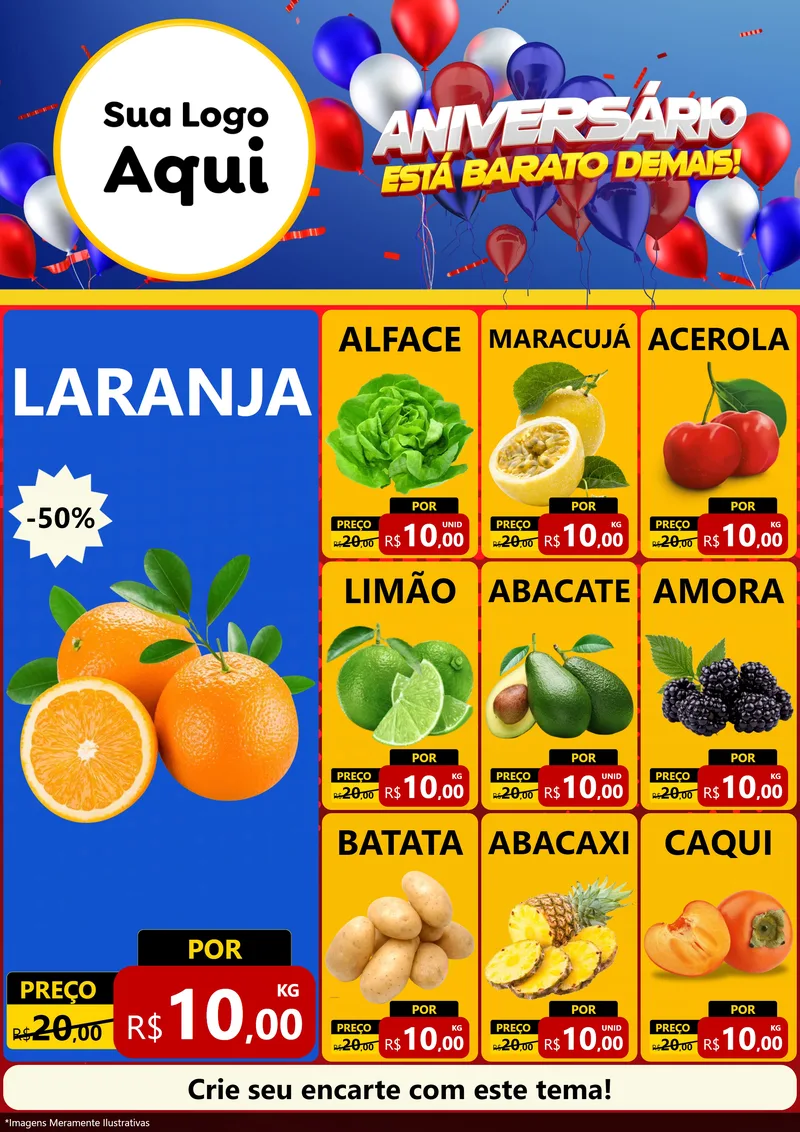 Modelo de Encarte para Encarte A4 Vertical com o tema Aniversário para Hortifrúti